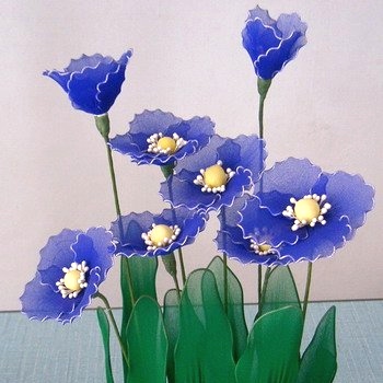 Flores Azuis em Meia de seda -